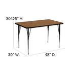 Flash Furniture 30''W x 48''L Rectangle Activity Table with Thermal Fused Laminate Top and Standard Height Adjustable Legs, Oak-Black Edge Band