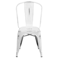 Flash Furniture Commercial Grade Distressed Metal Indoor-Outdoor Stackable Chair - White-Set of 4 Stackable Bistro Style Chairs