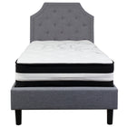 Flash Furniture - Lit à plate-forme Brighton à une place touffeté et rembourré en tissu gris clair-Ensemble de lit et matelas à plateforme à une place