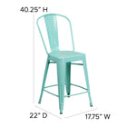Flash Furniture 24" High Mint Green Metal Indoor-Outdoor Counter Height Stool with Back-Footrest