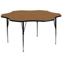 Flash Furniture 60" Flower Oak Thermal Laminate Activity Table - Standard Height Adjustable Legs-Flower Shaped Activity Table