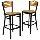 Flash Furniture - Tabouret de bar de la série HERCULES en métal noir avec dossier à lattes - dossier et siège en bois naturel-Conception de dossier à lattes en bois naturel