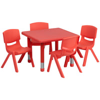 Flash Furniture 24" Square Plastic Height Adjustable Activity Table Set with 4 Chairs - Red-Multipurpose Kids Table Set