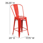 Tabouret à hauteur de comptoir de qualité commerciale, de 24 po avec dossier en métal rouge pour l'intérieur et l'extérieur-Conception pour une utilisation intérieure ou extérieure