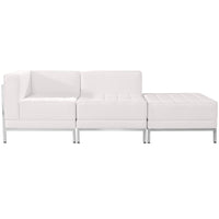 Flash Furniture HERCULES Imagination Series Melrose LeatherSoft 3 Piece Chair & Ottoman Set - White-Contemporary Reception Set