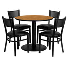 Flash Furniture – Table ronde 36 po, stratifié naturel, base ronde et 4 chaises en métal, dossier à grille, siège en vinyle noir-Armature de chaise et de table thermolaquée noire