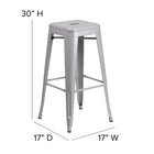 Flash Furniture Commercial Grade 30" High Backless Silver Metal Indoor-Outdoor Barstool with Square Seat-Silver Powder Coated Frame Finish