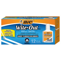 BIC Wite-Out Quick-Dry Correction Fluid with Foam Applicator - White - 12 Pack-Perfect for correction in a hurry—spot corrections or entire lines