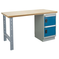 Kleton Workbench, Wood Filled Steel Top, 1 Pedestal, 4 Drawers and 1 Door, 30"W x 72"L x 34"H-34" overall height