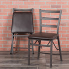 Flash Furniture HERCULES Series Brown Folding Ladder Back Metal Chair with Brown Vinyl Seat - 2 Pack-18 Gauge Steel Frame
