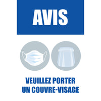 Sterling Re-Stick Cling Vinyl Adhesive Back Face - Avis Veuillez Porter Un Couvre-Visage - French Sign (CD1218B-3218F)-Re-Stick Cling Vinyl