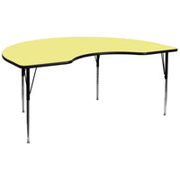 Flash Furniture 48''W x 96''L Kidney Shaped Activity Table with Thermal Fused Top and Standard Height Adjustable Legs, Yellow-Yellow Laminate