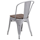 Flash Furniture Silver Metal Stackable Chair with Wood Seat-Curved Back with Vertical Slat