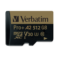 Verbatim 512GB Pro Plus 666X microSDXC Memory Card with Adapter - UHS-I V30 U3 Class 10 with A2 Rating-A2 Application Performance Class - able to run mobile apps directly from card with Android Marshmallow and later OS (Requires SDXC host device. To get benefit of A2 performance, device must support Android Adoptable Storage Feature and allow card to be treated as internal memory storage.)