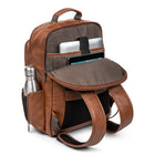 Bugatti 15" Synthetic Leather Backpack with Canvas Trim, Cognac-Padded and adjustable shoulder strap
