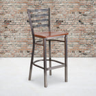 Flash Furniture HERCULES Series Clear Coated Ladder Back Metal Restaurant Barstool - Cherry Wood Seat - 2 Pack-Welded Joint Assembly