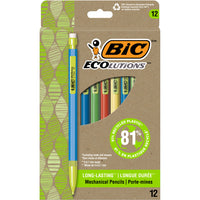 BIC - Porte-mines Ecolutions - 0,7 mm - Noir - Paquet de 12-Contient des mines de 0,7 mm pour une écriture durable et fluide, idéale pour les prises de notes, les dessins ou les puzzles