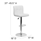 Flash Furniture Contemporary White Quilted Vinyl Adjustable Height Barstool with Chrome Base-Height Adjustable Seat with Gas Lift