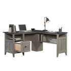 Sauder 59"W August Hill L-Desk - Mystic Oak-Lower shelf for additional storage