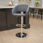 Flash Furniture Contemporary Grey Vinyl Adjustable Height Barstool with Rounded Mid-Back & Chrome Base-Seat Adjusts from Counter to Bar Height