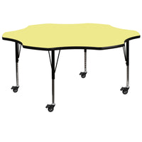 Flash Furniture Mobile 60'' Flower Shaped Activity Table with Yellow Laminate Top and Adjustable Preschool Legs (XUA60FLRYLTPC)-Yellow/Chrome, Laminate, Steel