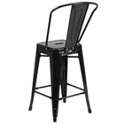 Flash Furniture 24" High Black Metal Indoor-Outdoor Counter Height Stool with Back-Curved Back with Vertical Slat