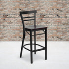 Flash Furniture – Tabouret de bar pour restaurant HERCULES en métal noir, dossier à traverses horizontales, assise en acajou-Siège en contreplaqué épais de 0,625 pouce