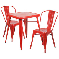 Flash Furniture 23.75" Square Red Metal Indoor-Outdoor Table Set with 2 Stack Chairs-Table and Chair Set