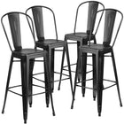Flash Furniture Commercial Grade 30" High Distressed Black Metal Indoor-Outdoor Barstool with Back-Curved Back with Vertical Slat
