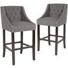 Flash Furniture Carmel Series 30" High Transitional Tufted Walnut Barstool with Accent Nail Trim - Dark Grey Fabric - 2 Pack-Dark Grey Fabric Upholstery