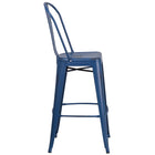 Flash Furniture 30"H Distressed Antique Blue Metal Indoor-Outdoor Barstool with Back-Curved Back with Vertical Slat