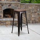 Flash Furniture 30" High Backless Black-Antique Gold Metal Barstool with Square Wood Seat-Backless Design