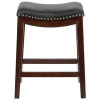 Flash Furniture 26" High Backless Cappuccino Wood Counter Height Stool with Black LeatherSoft Saddle Seat-Transitional Style Stool