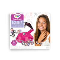 Crayola Creations, Beadola-Includes Beadola Charm Maker, 4 Bead Pattern Plates, 25 Gems, 2 Bracelet Chains, 180 Grommets, Bead Punch, 4 Glaze Paint Pots (Glitter, Gloss, Silver, Pink), Paintbrush, 3 Packs of Air Dry Clay, 16 Drying Spools, Instruction Sheet and Bead Story Guide