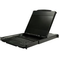 StarTech 17" HD Rackmount KVM Console, Dual Rail (RKCOND17HD)-Slide the rackmount monitor and keyboard/mouse independently with dual-rail KVM console design
