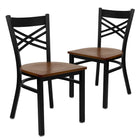 Flash Furniture HERCULES Series Black "X" Back Metal Restaurant Chair - Cherry Wood Seat - 2 Pack-"X" Back Design