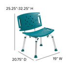Flash Furniture HERCULES Series Adjustable Teal Bath & Shower Chair with Extra Large Back-FDA Approved Stool