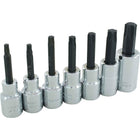 Gray Tools 7 Piece 1/2" Drive Torx Head, Chrome Socket Set, T27-T60-Contains Sizes: T27, T30, T40, T45, T50, T55, T60.