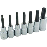 Gray Tools 7 Piece 1/2" Drive Torx Head, Chrome Socket Set, T27-T60-Contains Sizes: T27, T30, T40, T45, T50, T55, T60.