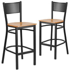 Flash Furniture HERCULES Series Black Grid Back Metal Restaurant Barstool - Natural Wood Seat - 2 Pack-Grid Back Design