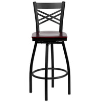 Flash Furniture – Tabouret de bar pivotant HERCULES en métal noir, dossier à traverses en « X », assise en acajou, 2/pqt-Ensemble de 2 tabourets de bar en métal pour la salle à manger