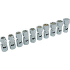 Dynamic Tools 3/8" Drive 10 Piece 6 Point Metric, Universal Joint Socket Set, 10mm - 19mm-Contains: 10, 11, 12, 13, 14, 15, 16, 17, 18, 19 mm