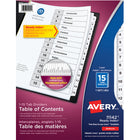 Avery − Onglets d’intercalaires numérotés (1–15) Ready noir et blanc – Format lettre-Intercalaires préimprimés