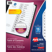Avery − Onglets d’intercalaires numérotés (1–15) Ready noir et blanc – Format lettre-Intercalaires préimprimés