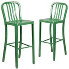 Flash Furniture Commercial Grade 30" High Green Metal Indoor-Outdoor Barstool with Vertical Slat Back - 2 Pack-500 lb. Static Weight Capacity