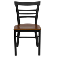 Flash Furniture HERCULES Series Black Three-Slat Ladder Back Metal Restaurant Chair - Cherry Wood Seat - 2 Pack-Set of 2 Metal Dining Chairs