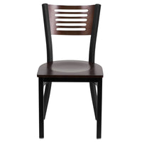 Chaise de restaurant de la série HERCULES en métal noir avec dossier à lattes - dossier et siège en bois de noyer-Ensemble de 2 chaises de salle à manger en métal