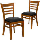 Flash Furniture HERCULES Series Ladder Back Cherry Wood Restaurant Chair - Black Vinyl Seat - 2 Pack-Ladder Back Design