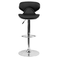 Flash Furniture Contemporary Cozy Mid-Back Vinyl Adjustable Height Barstools with Chrome Base - Black - 2 Pack-Set of 2 Contemporary Style Stools