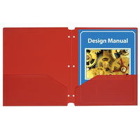 C-Line Two-Pocket Poly Portfolios with Three-Hole Punch, Red, 25 Pack (CLI32934)-Two-pocket heavyweight polypropylene folders with three-hole punch hold papers and resist tearing.